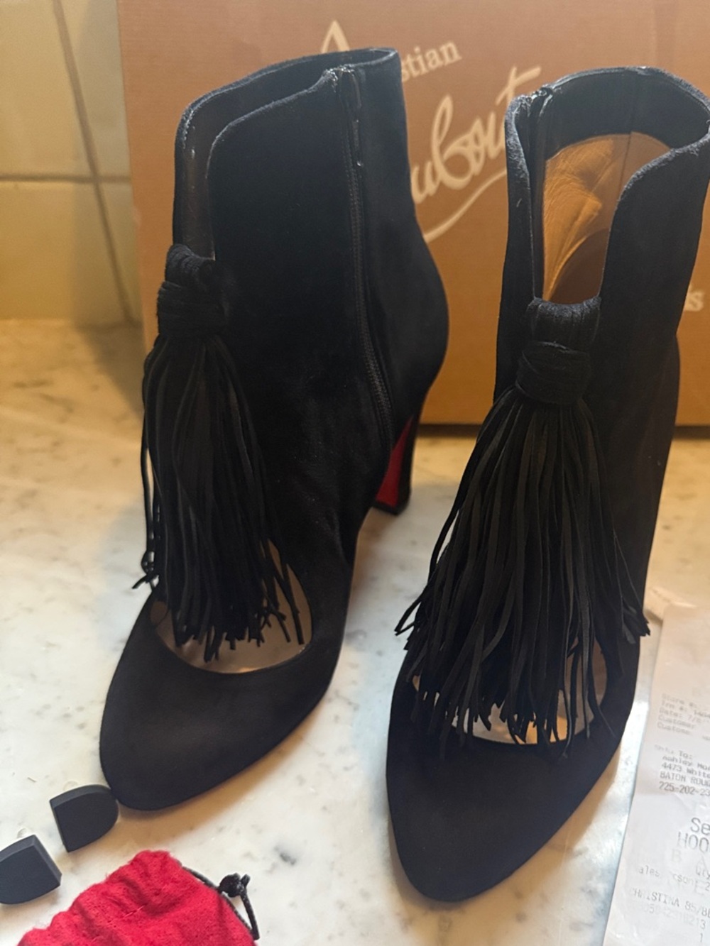 Christian Louboutin Black Suede Tassel Ankle Booties